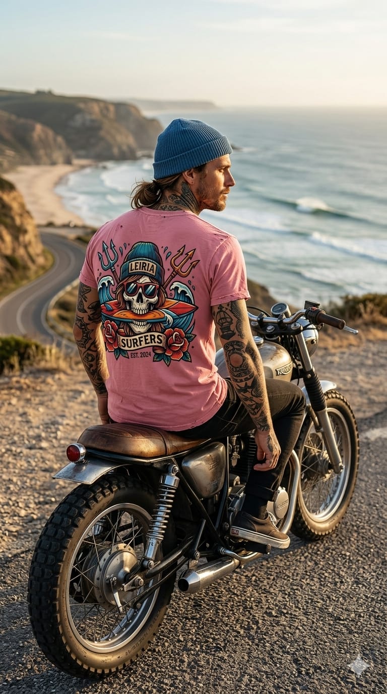 T-Shirt Tattoo Surf - Cor Rosa Velho - Image 5