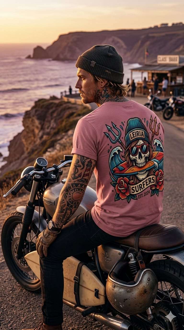T-Shirt Tattoo Surf - Cor Rosa Velho - Image 2