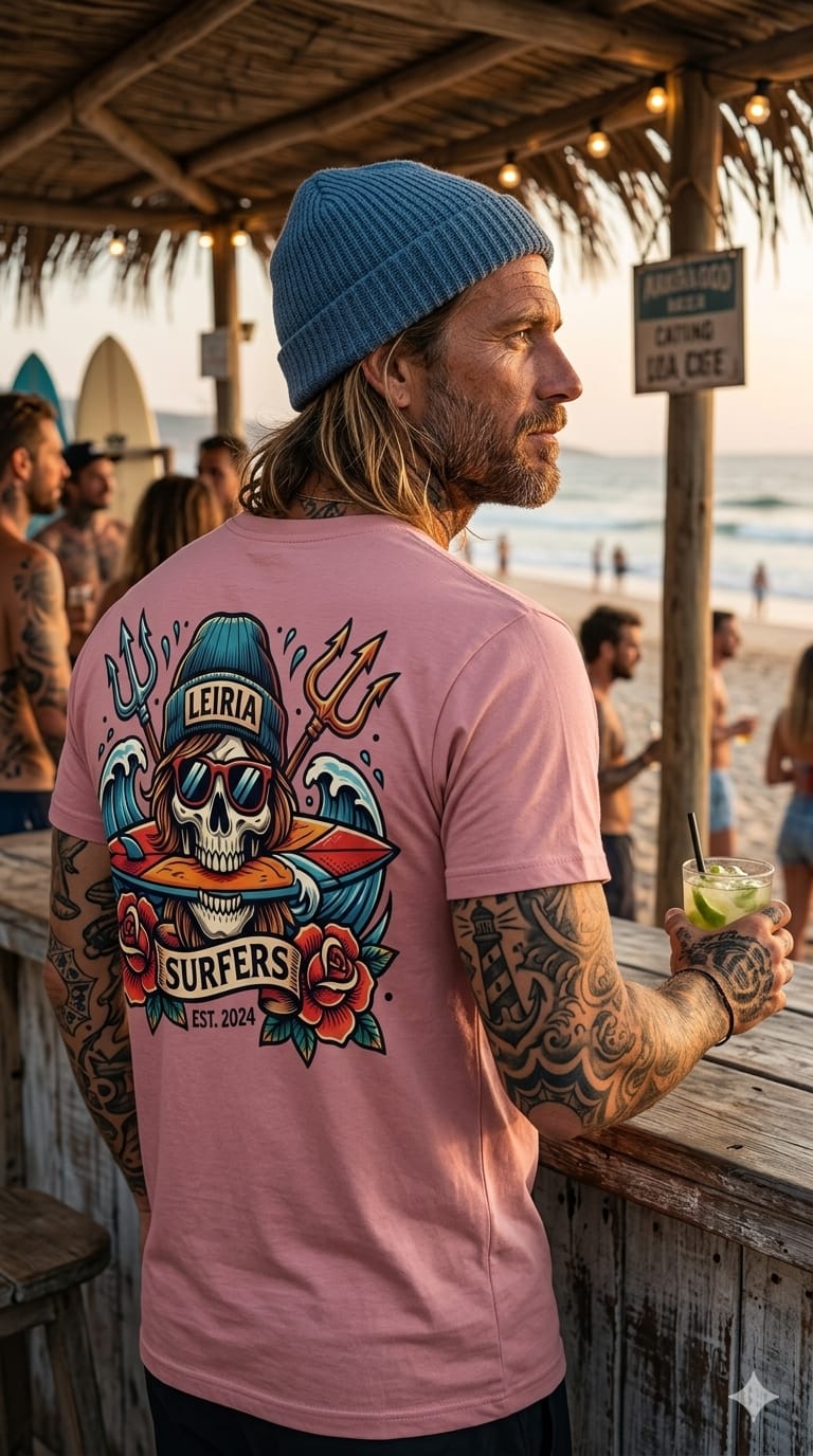 T-Shirt Tattoo Surf - Cor Rosa Velho - Image 4